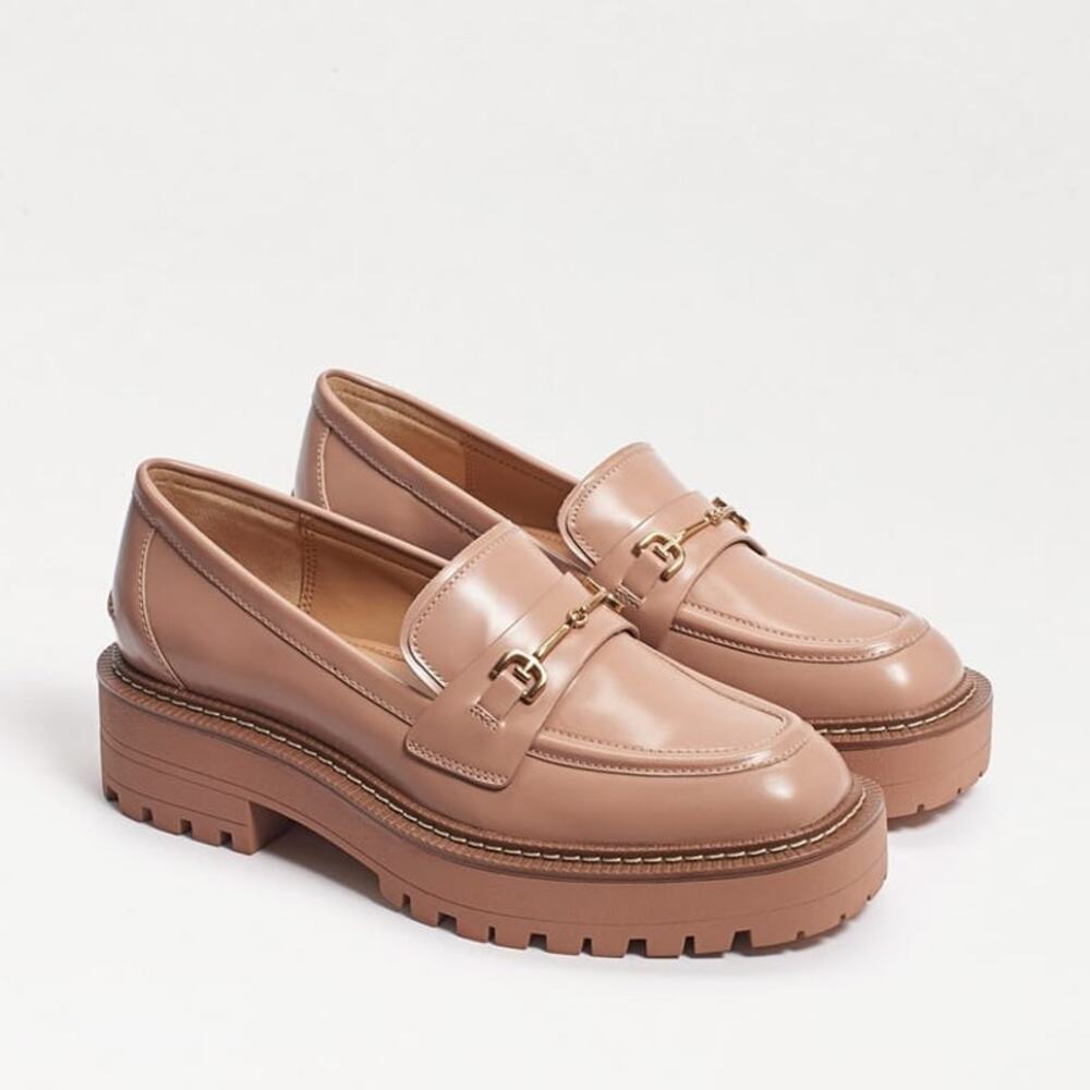 Sam Edelman Laurs Pink Leather Lug Sole Bridle Bit Chunky Slip On Loafers Sz 7.5